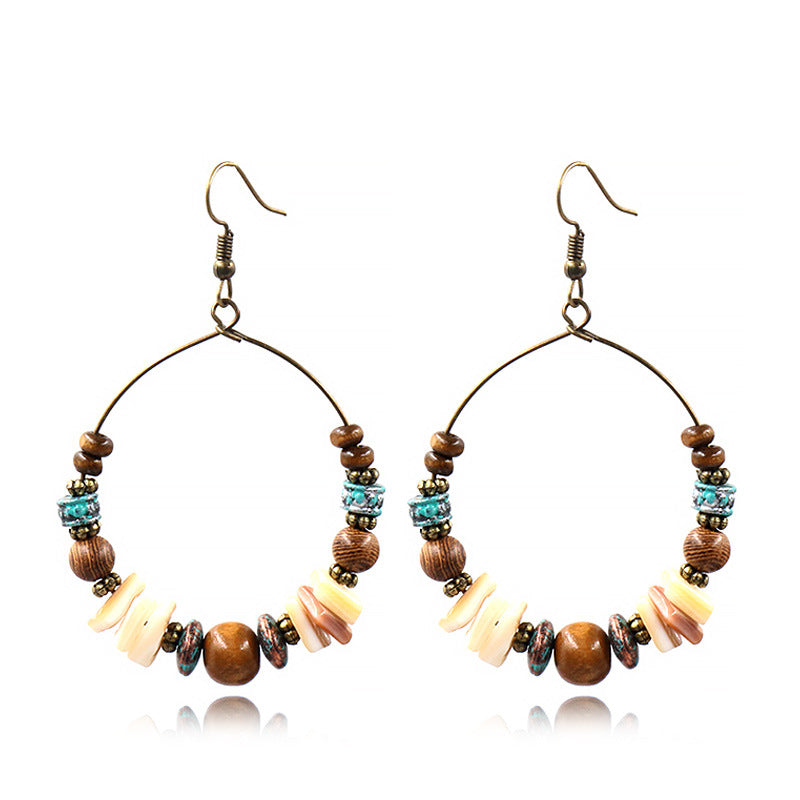 Retro Handmade Beaded Circle Earrings for Women Bohemian Style