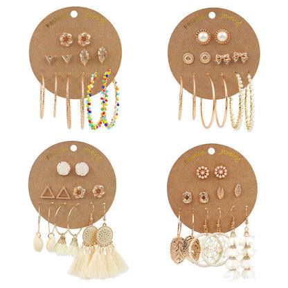 Bohemian Gold Circle Tassel Earrings Jewelry Set