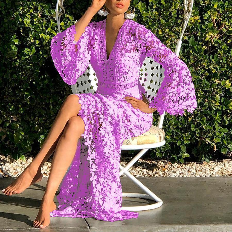 New Boho Women'S Sexy Backless Slim Lace Big Swing Long Dress