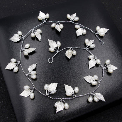 Gold Baroque Alloy Leaf Handmade Pearl Hair Band Hair Accessories