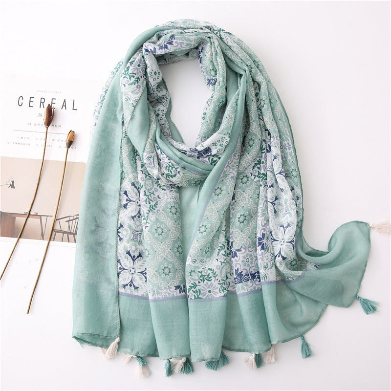 Japanese Literary And Artistic Fresh Cotton And Linen Scarf Retro Patchwork Bohemian Cashew Print Silk Scarf Beautiful Sunscreen Scarf