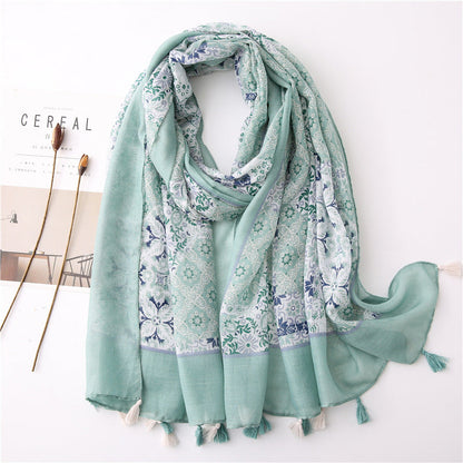 Japanese Literary And Artistic Fresh Cotton And Linen Scarf Retro Patchwork Bohemian Cashew Print Silk Scarf Beautiful Sunscreen Scarf