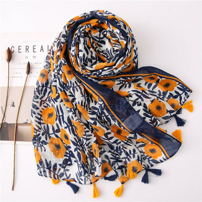Japanese Literary And Artistic Fresh Cotton And Linen Scarf Retro Patchwork Bohemian Cashew Print Silk Scarf Beautiful Sunscreen Scarf