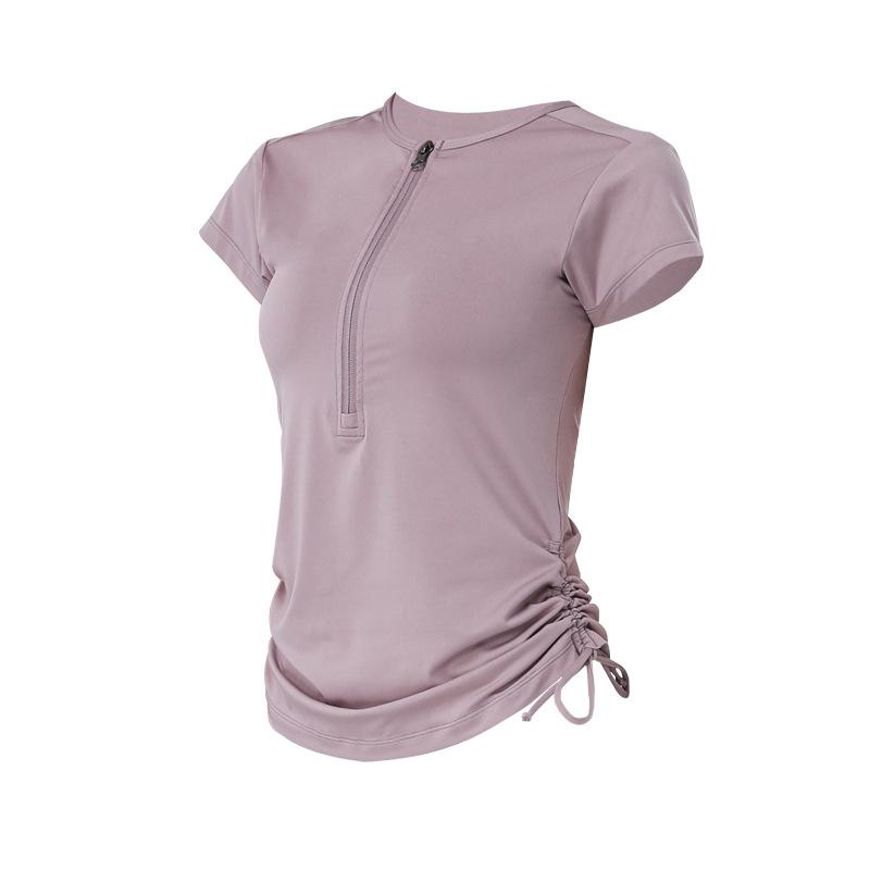 Zip-String Short-Sleeved T-Shirt Yoga Top Trim Running Sports Fitness Yoga Suit
