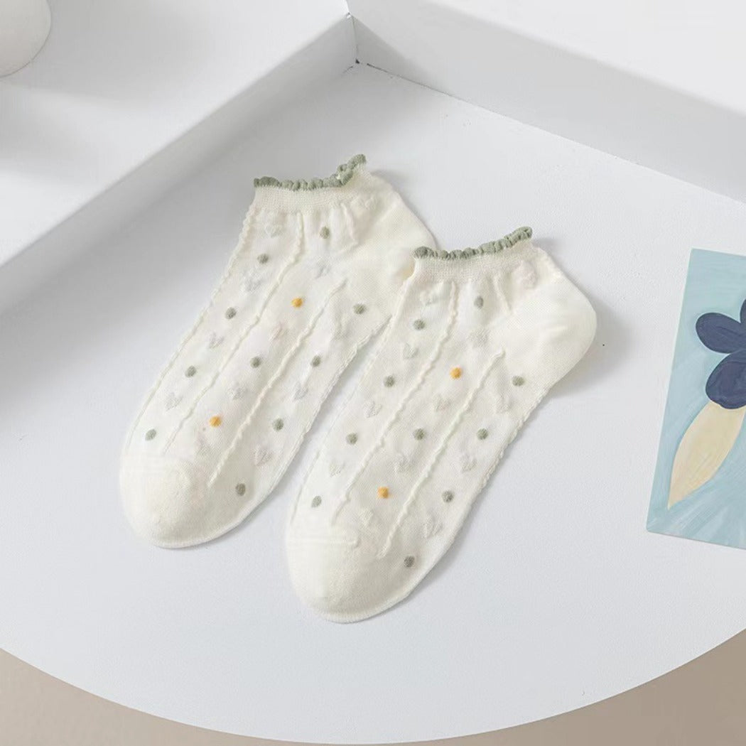 Rufia- Colorful Lace Trim Summer Low-Cut Socks