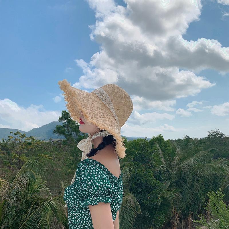 Handmade Hat Women Summer Small Fresh Fold Woven Straw Hat Beach Big Brim Sunscreen Sun Hat