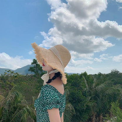 Handmade Hat Women Summer Small Fresh Fold Woven Straw Hat Beach Big Brim Sunscreen Sun Hat