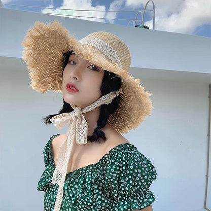 Handmade Hat Women Summer Small Fresh Fold Woven Straw Hat Beach Big Brim Sunscreen Sun Hat
