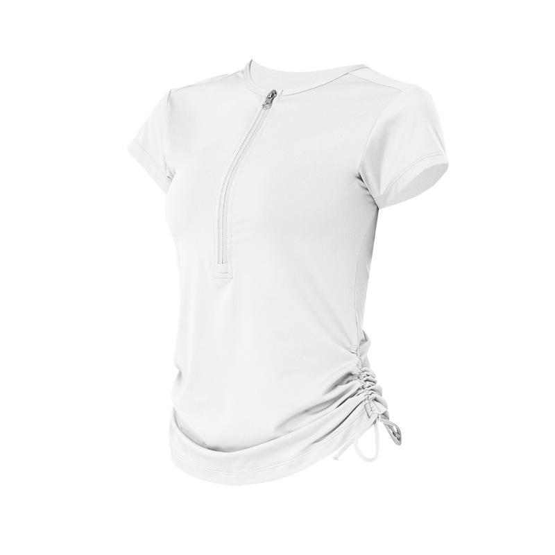 Zip-String Short-Sleeved T-Shirt Yoga Top Trim Running Sports Fitness Yoga Suit