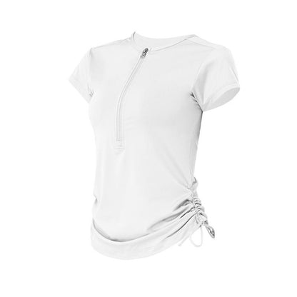 Zip-String Short-Sleeved T-Shirt Yoga Top Trim Running Sports Fitness Yoga Suit