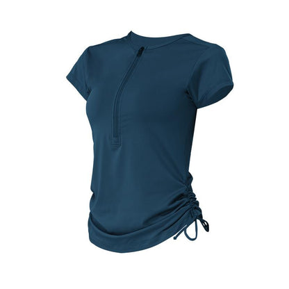 Zip-String Short-Sleeved T-Shirt Yoga Top Trim Running Sports Fitness Yoga Suit