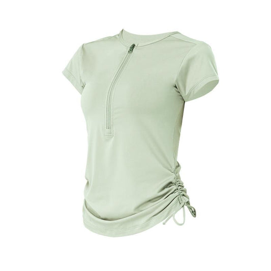 Zip-String Short-Sleeved T-Shirt Yoga Top Trim Running Sports Fitness Yoga Suit