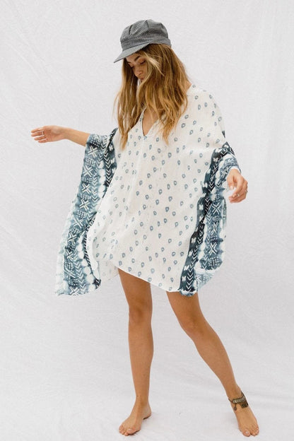 Bat Sleeve Long Sleeve Stitching Loose V-Neck Summer Jacket Printed Women'S Sunscreen Blouse