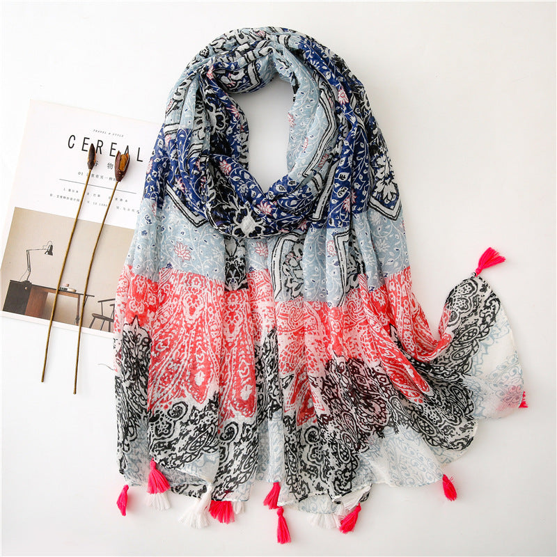 Japanese Literary And Artistic Fresh Cotton And Linen Scarf Retro Patchwork Bohemian Cashew Print Silk Scarf Beautiful Sunscreen Scarf
