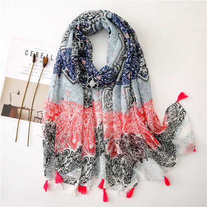 Japanese Literary And Artistic Fresh Cotton And Linen Scarf Retro Patchwork Bohemian Cashew Print Silk Scarf Beautiful Sunscreen Scarf