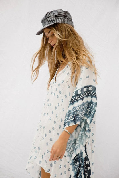 Bat Sleeve Long Sleeve Stitching Loose V-Neck Summer Jacket Printed Women'S Sunscreen Blouse