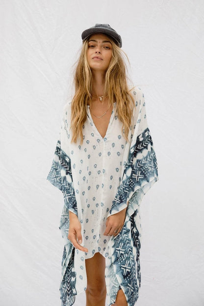 Bat Sleeve Long Sleeve Stitching Loose V-Neck Summer Jacket Printed Women'S Sunscreen Blouse