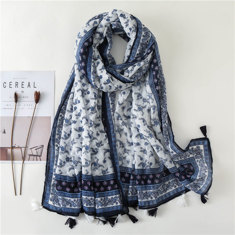 Japanese Literary And Artistic Fresh Cotton And Linen Scarf Retro Patchwork Bohemian Cashew Print Silk Scarf Beautiful Sunscreen Scarf