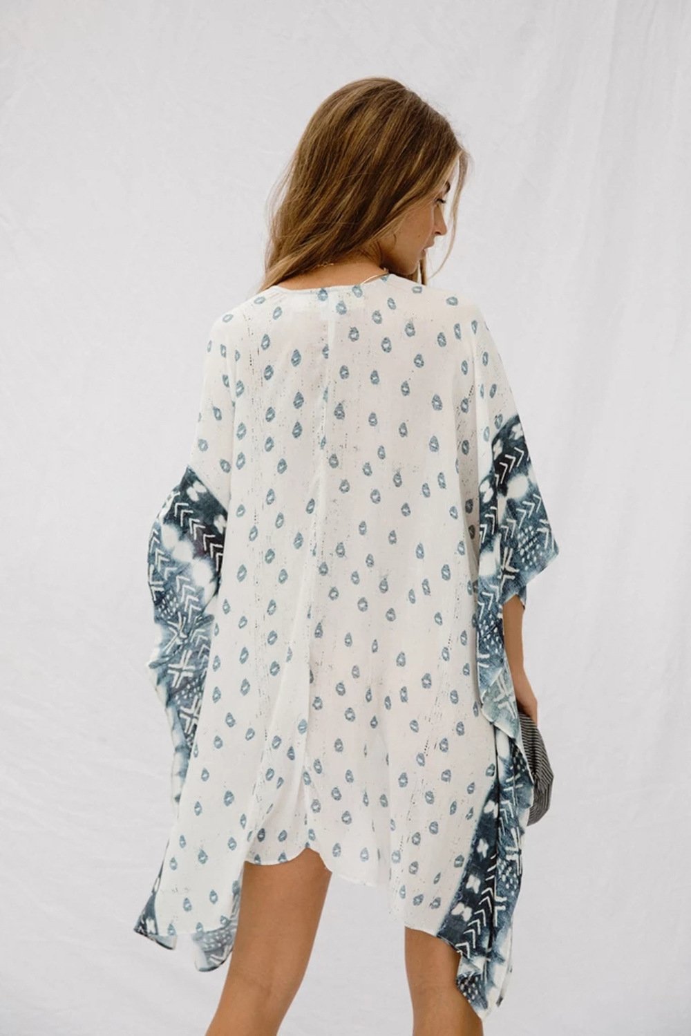 Bat Sleeve Long Sleeve Stitching Loose V-Neck Summer Jacket Printed Women'S Sunscreen Blouse