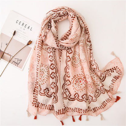 Japanese Literary And Artistic Fresh Cotton And Linen Scarf Retro Patchwork Bohemian Cashew Print Silk Scarf Beautiful Sunscreen Scarf