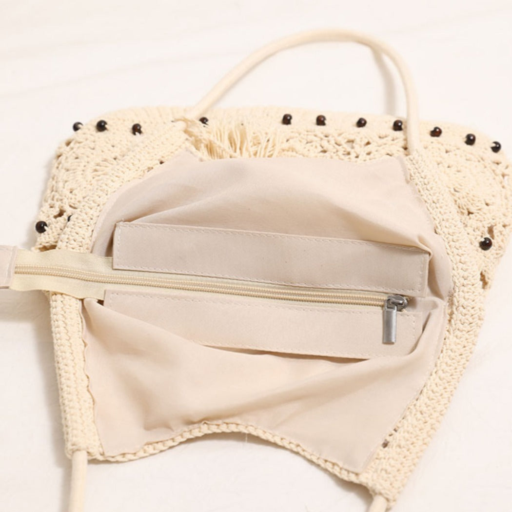 Cosbai - Boho Crochet Shoulder Bag With Zipper
