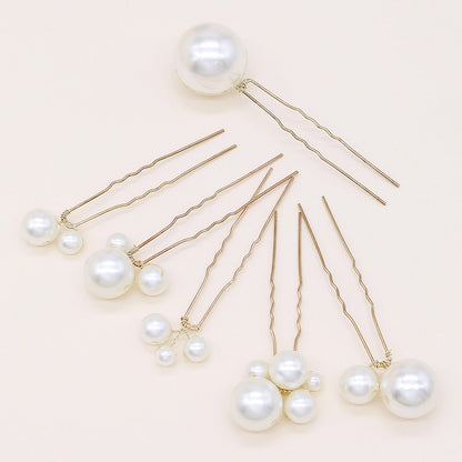 Bridal Wedding Hair Pins Set of 6 Pearl U-Shaped Hair Accessories