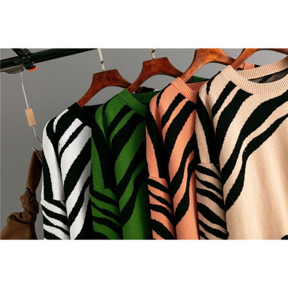 Leopard Print Long Sleeve Crew Neck Loose Sweater