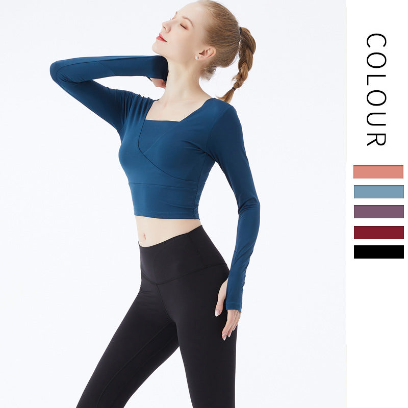 Cushion Upgrade European And American Women'S Sports Yoga Suit Dress Fast Dry Clothes Gym Long Sleeve T Shirt