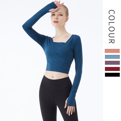 Cushion Upgrade European And American Women'S Sports Yoga Suit Dress Fast Dry Clothes Gym Long Sleeve T Shirt