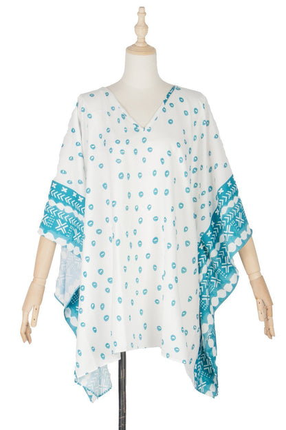Bat Sleeve Long Sleeve Stitching Loose V-Neck Summer Jacket Printed Women'S Sunscreen Blouse
