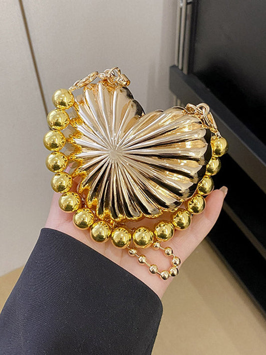 Beaded Heart Shape Pleated Shiny Bags Crossbody Bags Handbags