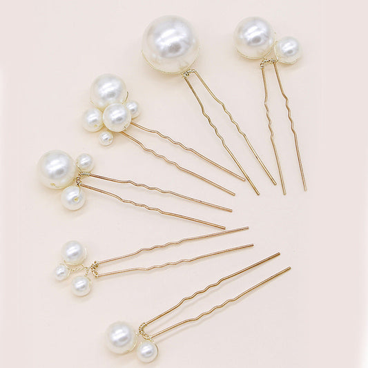 Bridal Wedding Hair Pins Set of 6 Pearl U-Shaped Hair Accessories