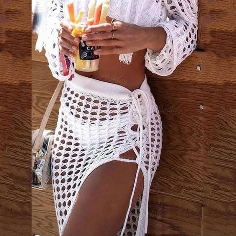 Hollow Out Tassel Side Split Swim Cover Up