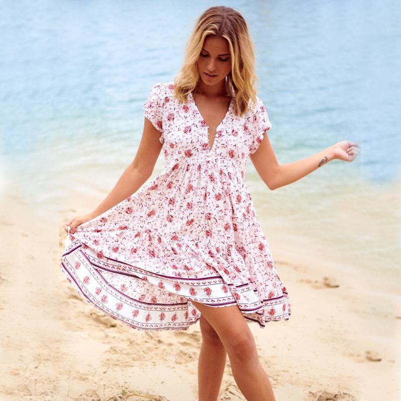 Spring And Summer Women'S Holiday Printed Skirt Bohemian Dress
