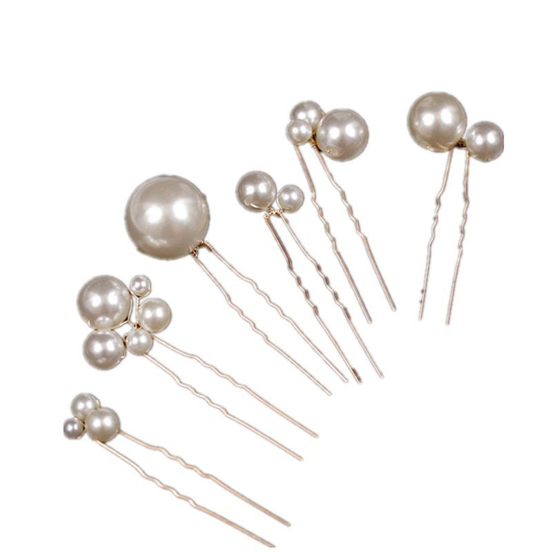 Bridal Wedding Hair Pins Set of 6 Pearl U-Shaped Hair Accessories