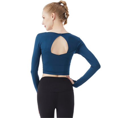 Cushion Upgrade European And American Women'S Sports Yoga Suit Dress Fast Dry Clothes Gym Long Sleeve T Shirt