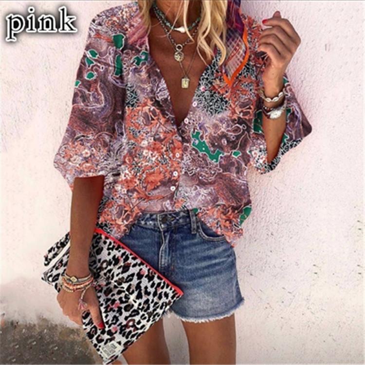 New Style Multicolor Printed Casual Women'S Shirt With 9-Point Sleeves