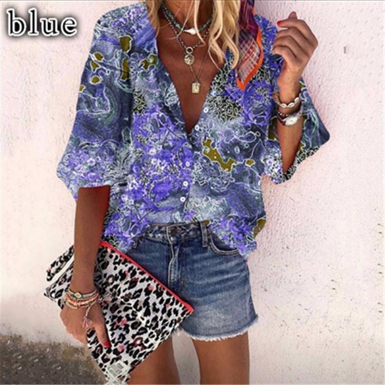 New Style Multicolor Printed Casual Women'S Shirt With 9-Point Sleeves