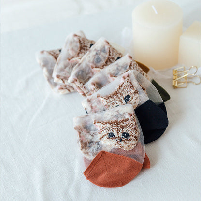 Rufia – Sheer Cat Pattern Ankle Socks | Lightweight &amp; Breathable