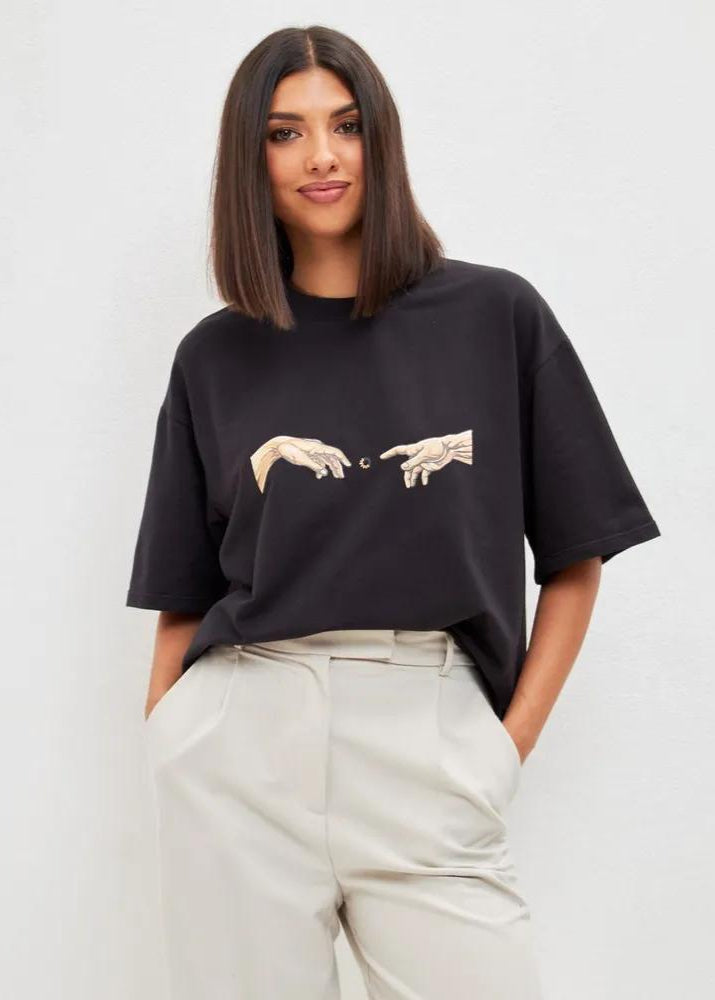 Oversized Cotton T Shirt With Minimalist Print