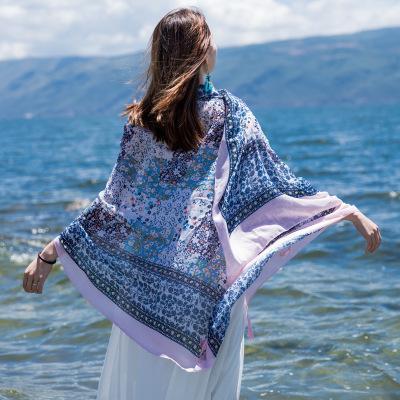 Oversized Spring And Summer Women Solid Color National Wind Sunscreen Silk Scarf Long Paragraph Shawl Beach Towel