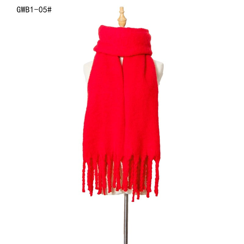 Winter Tassel Thickened Solid Color Scarf Shawl