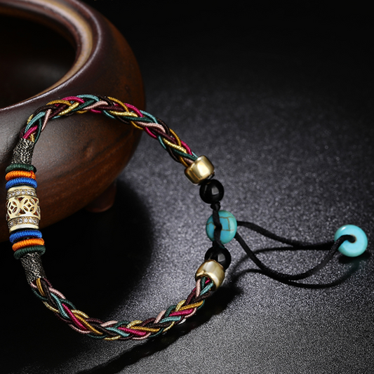 Diamond Knot Multicolored Rope Tibetan Ethnic Bracelet Hand-Woven Five-Element Transfer Bead Hand Rope