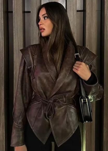 Leather Wrap Jacket with Lace Up Shoulders