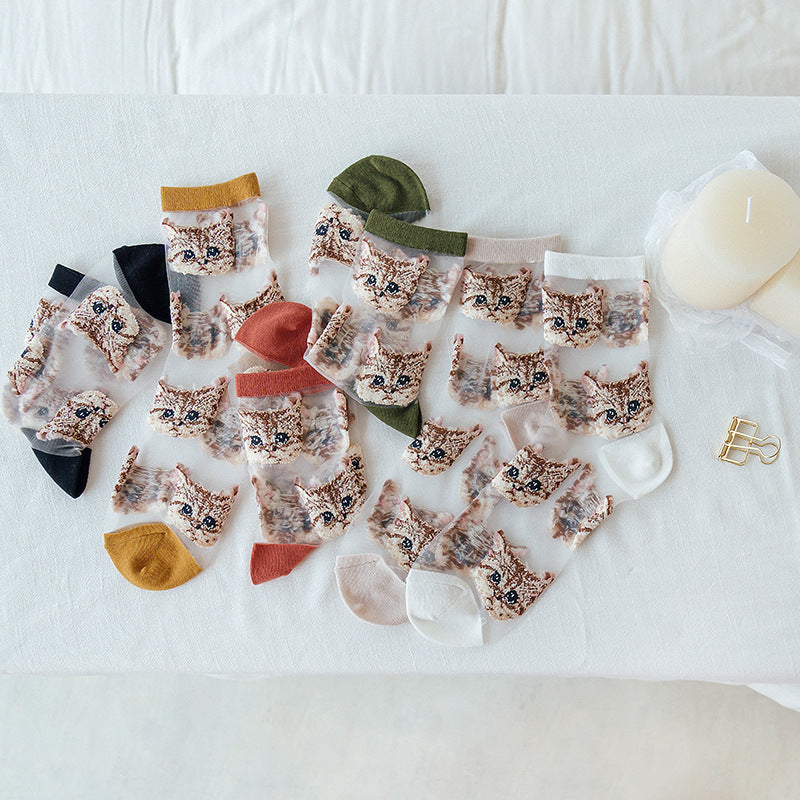 Rufia – Sheer Cat Pattern Ankle Socks | Lightweight &amp; Breathable