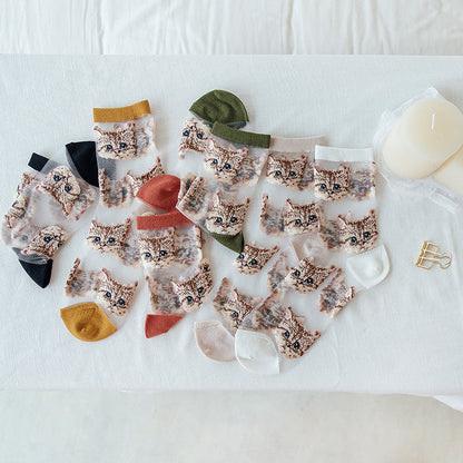 Rufia – Sheer Cat Pattern Ankle Socks | Lightweight &amp; Breathable