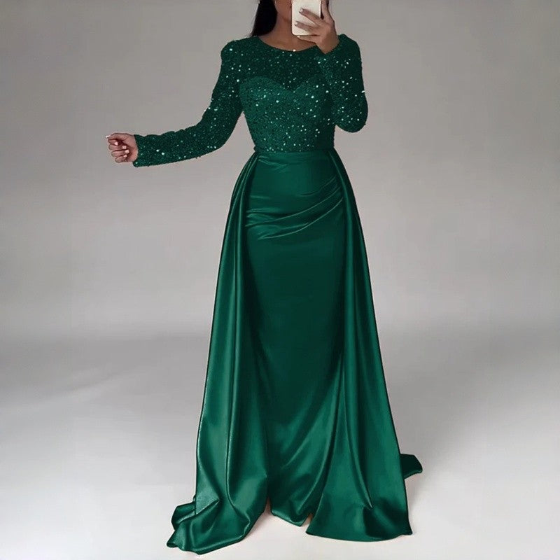 Long Sleeve Sequin Evening Gown