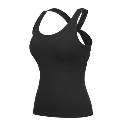 Yoga Vest Women'S Long Fashion Cross Back Sports Fitness Top With Chest Cushion