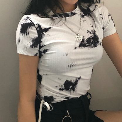 Women Tshirts Pleated Drawstring Streetwear Short Sleeve Crop Tops Casual Basic Shirts Summer T-Shirt