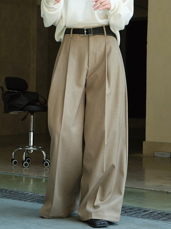Urban Loose Wide Leg Pleated Solid Color Pants